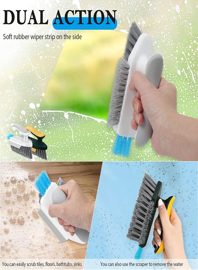 KBZONE 4 in 1 Tile Grout Cleaner Floor Scrub Brush with Squeegee, V-Shape Gap Scrub Stiff Bristles Hand Brush Crevice Cleaning Tools, scrubbing Floor,Window,Sink,Kitchen (4 in 1 Tile Grout Cleaner) - Image 4
